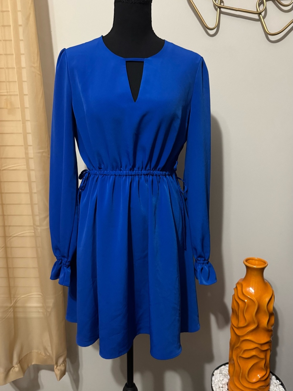 Express Royal Blue Long-Sleeve Tie-Waist Dress